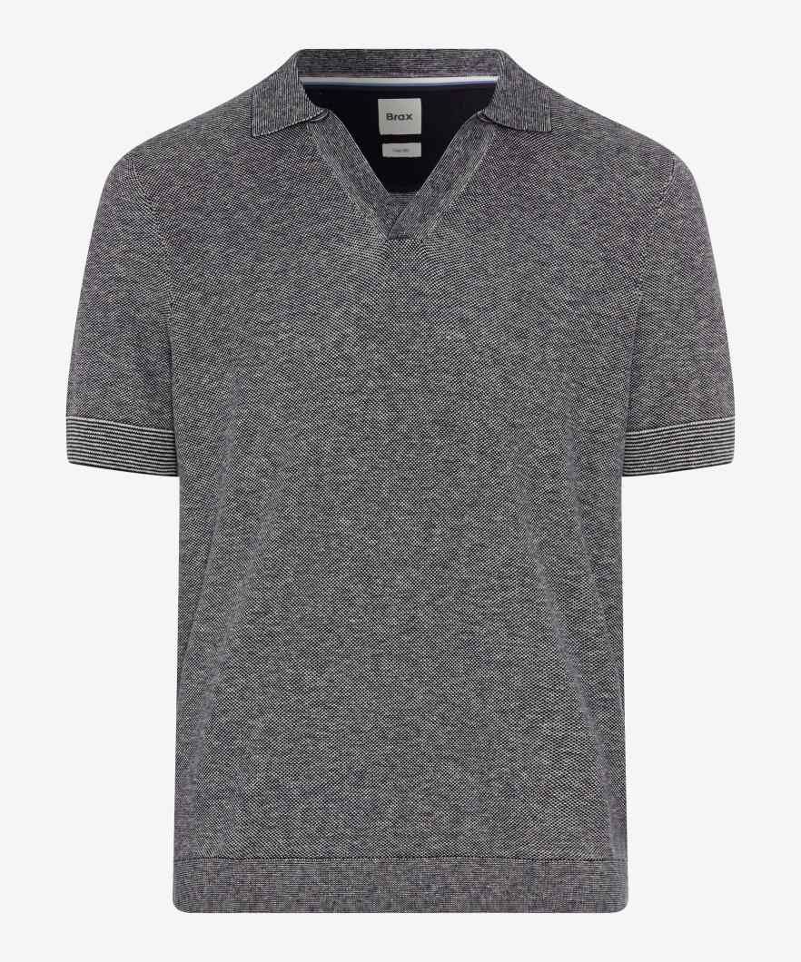 Brax Men knitted linen polo blauw