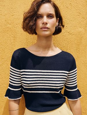 Sita Murt/ round neck knitted top blauw
