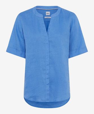 Brax linnen short sleeve blouse blauw