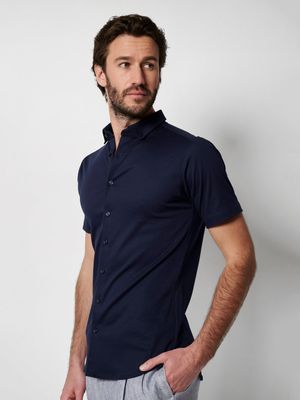 Desoto Men modern buttun down ss shirt blauw