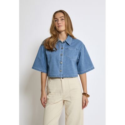 Minus evina cropped shirt blauw