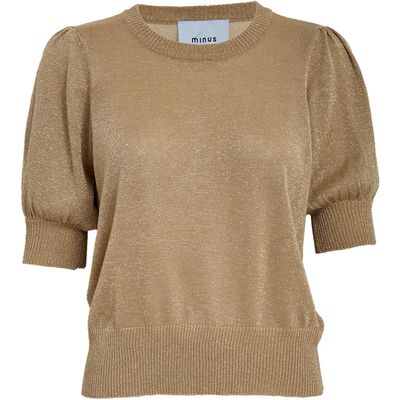 Minus liva puff sleeve metallic knit bruin