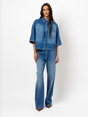Dante 6 daisy rhinestone denim shirt blauw