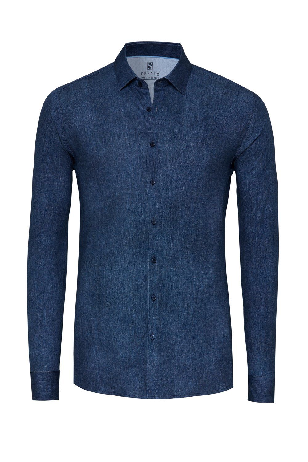 Desoto Men casual kent stretch shirt blauw
