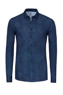 Desoto Men casual kent stretch shirt blauw