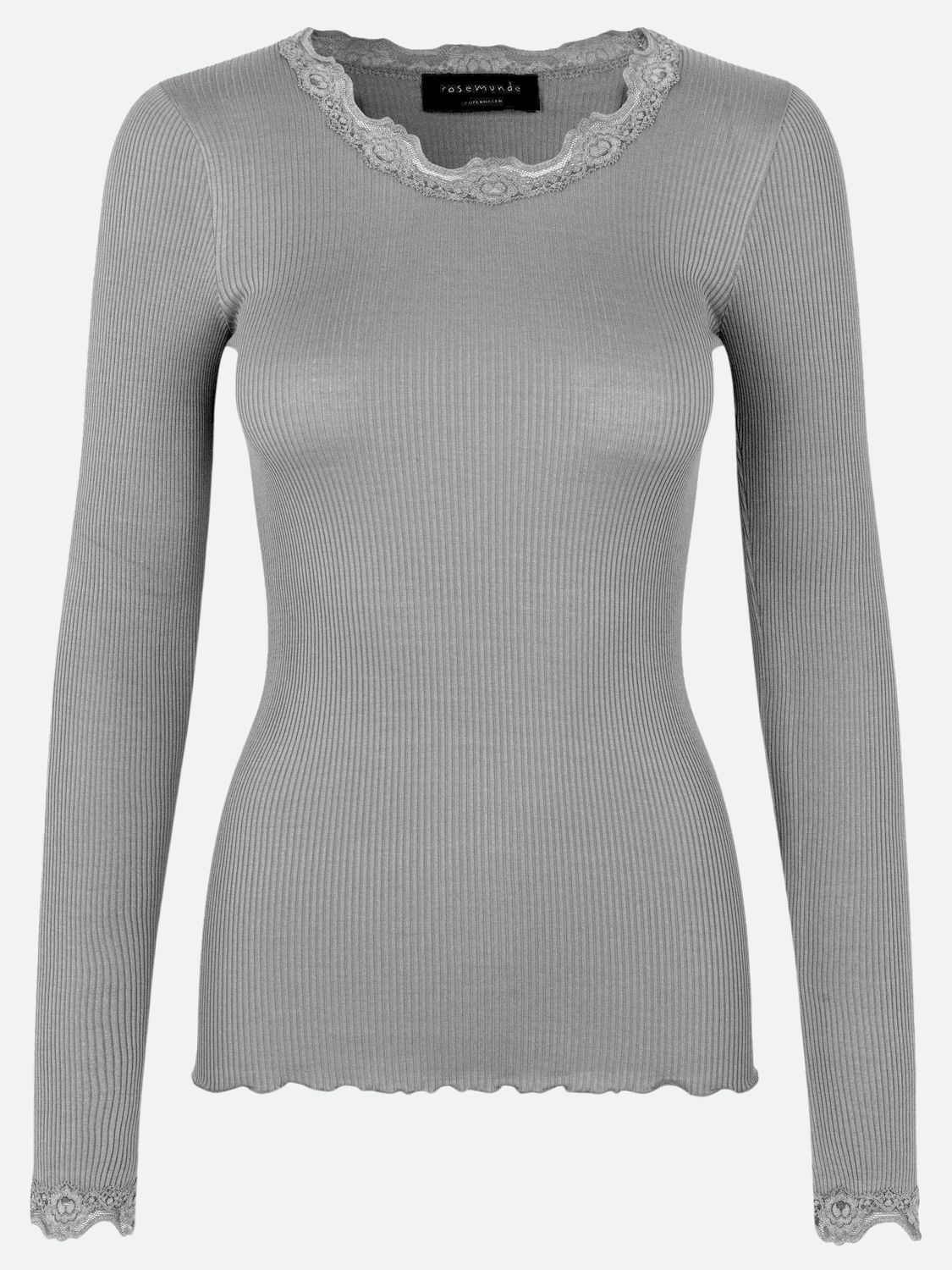 Rosemunde Copenhagen babette silk ls lace top grijs