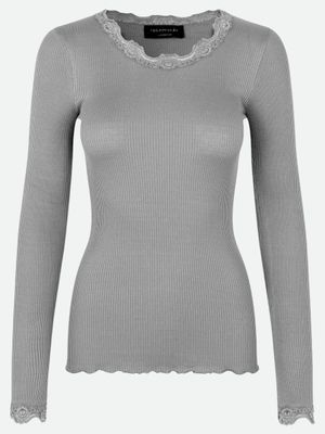 Rosemunde Copenhagen babette silk ls lace top grijs