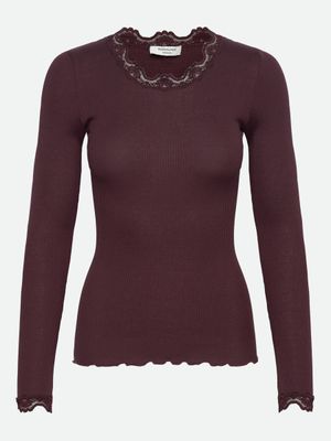 Rosemunde Copenhagen babette silk ls lace top bordeaux