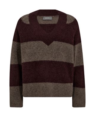 Mos Mosh taci stripe v-neck knit bordeaux Mos Mosh taci stripe v-neck knit bordeaux