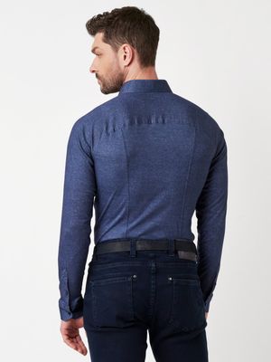 Desoto Men casual kent stretch shirt blauw