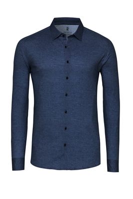 Desoto Men casual kent stretch shirt blauw