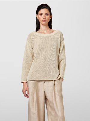 Alpha Studio crewneck knit 3/4 sleeve zand