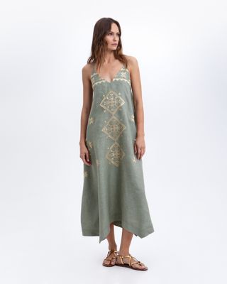 Greek Archaic Kori long lefkada dress groen