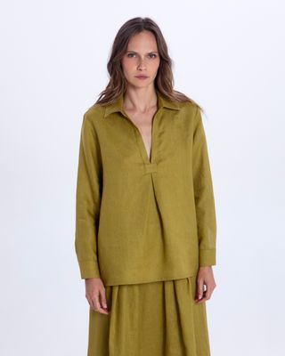 Greek Archaic Kori v-neck blouse olijfgroen