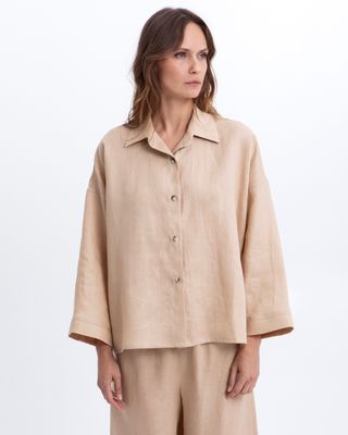 Greek Archaic Kori 100% linen shirtblouse zand