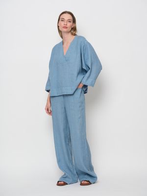LaSalle Amsterdam loose linen troousers blauw