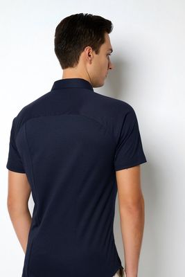 Desoto Men casual kent short sleeve blauw