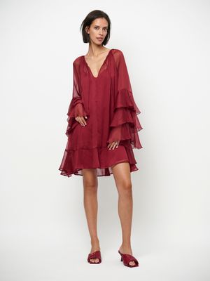 Dante6 solsticeboho chiffon short dress rood
