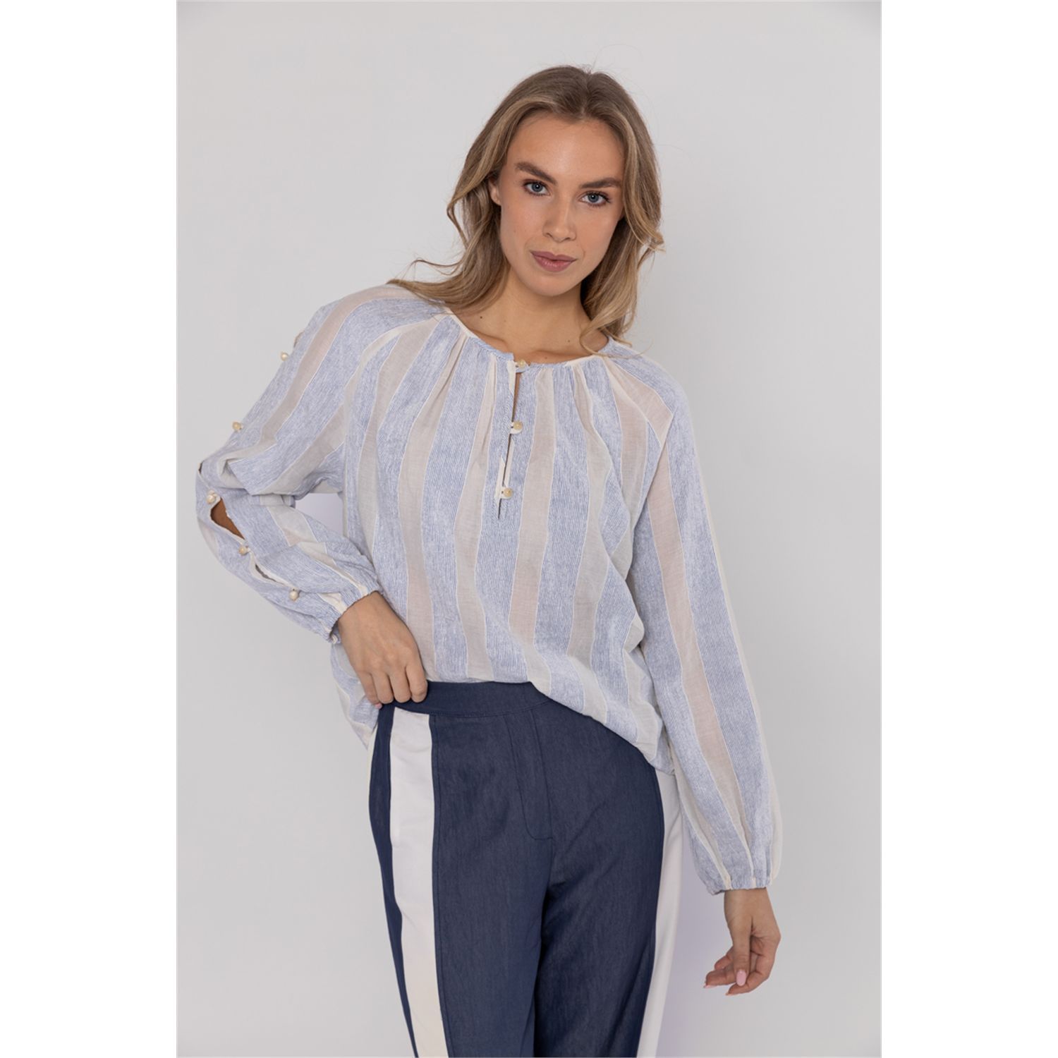 Poools striped blouse blauw