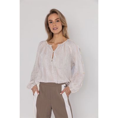 Poools striped blouse taupe