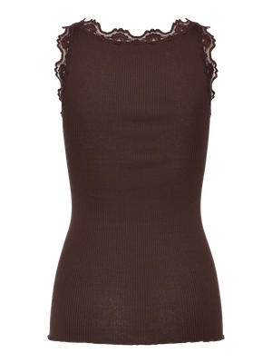 Rosemunde Copenhagen babette silk u-neck lace top bruin