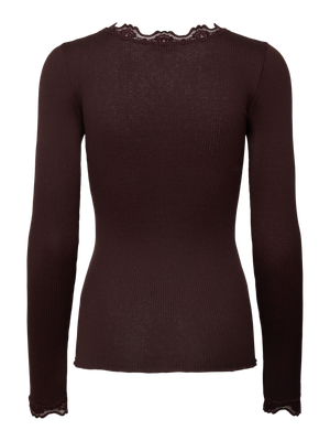 Rosemunde Copenhagen babette silk ls lace t-shirt bruin