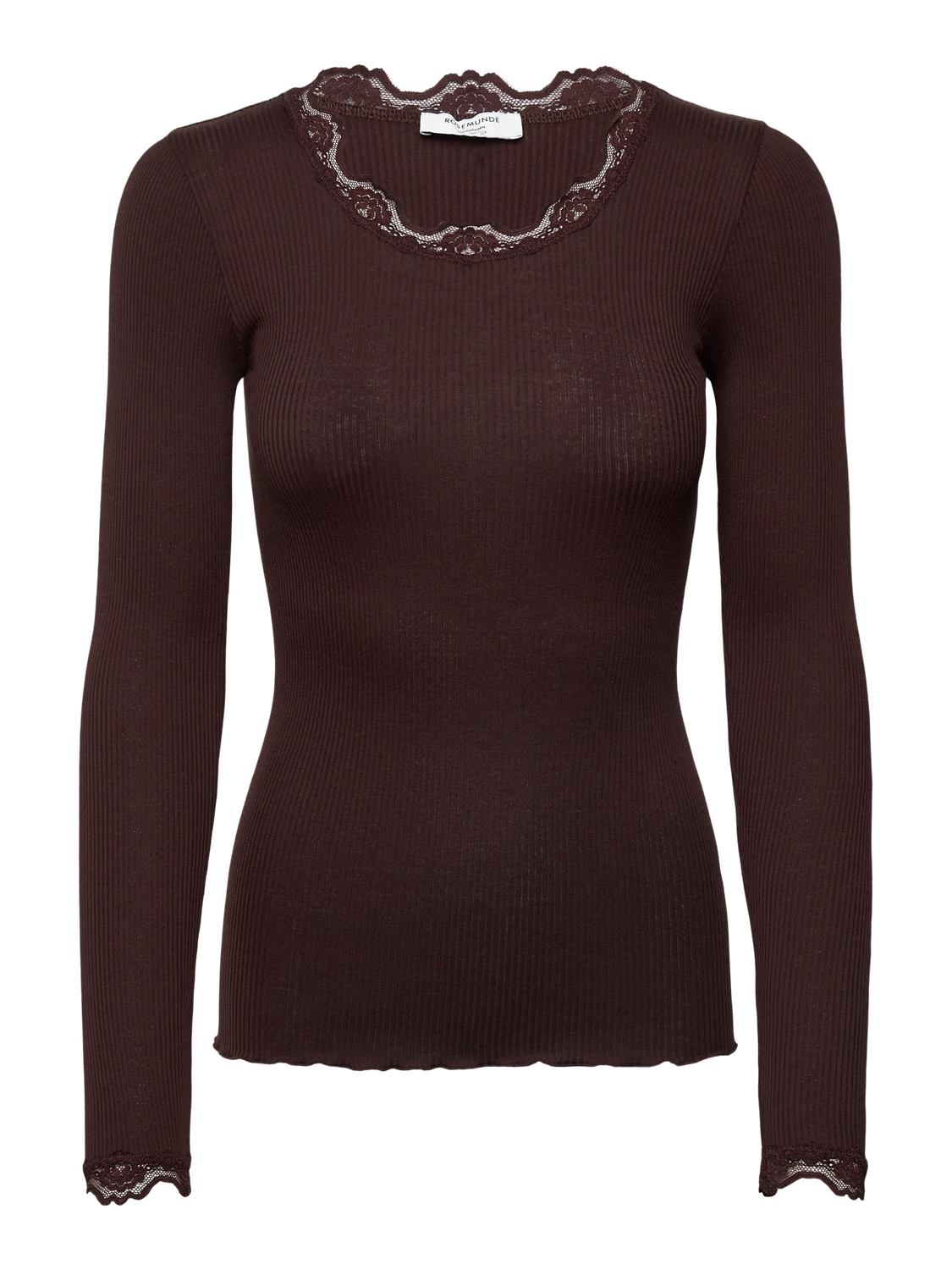 Rosemunde Copenhagen babette silk ls lace t-shirt bruin