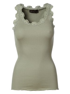 Rosemunde Copenhagen babette silk u-neck lace top groen Rosemunde Copenhagen babette silk u-neck lace top groen