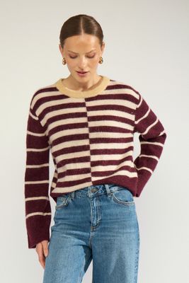 Nümph nuriette block stripe pullover paars