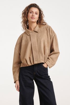 Smashed Lemon suedine balloon jacket taupe