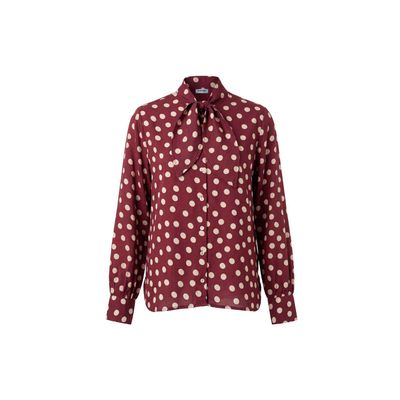 Another Woman polkadot blouse with bow bordeaux