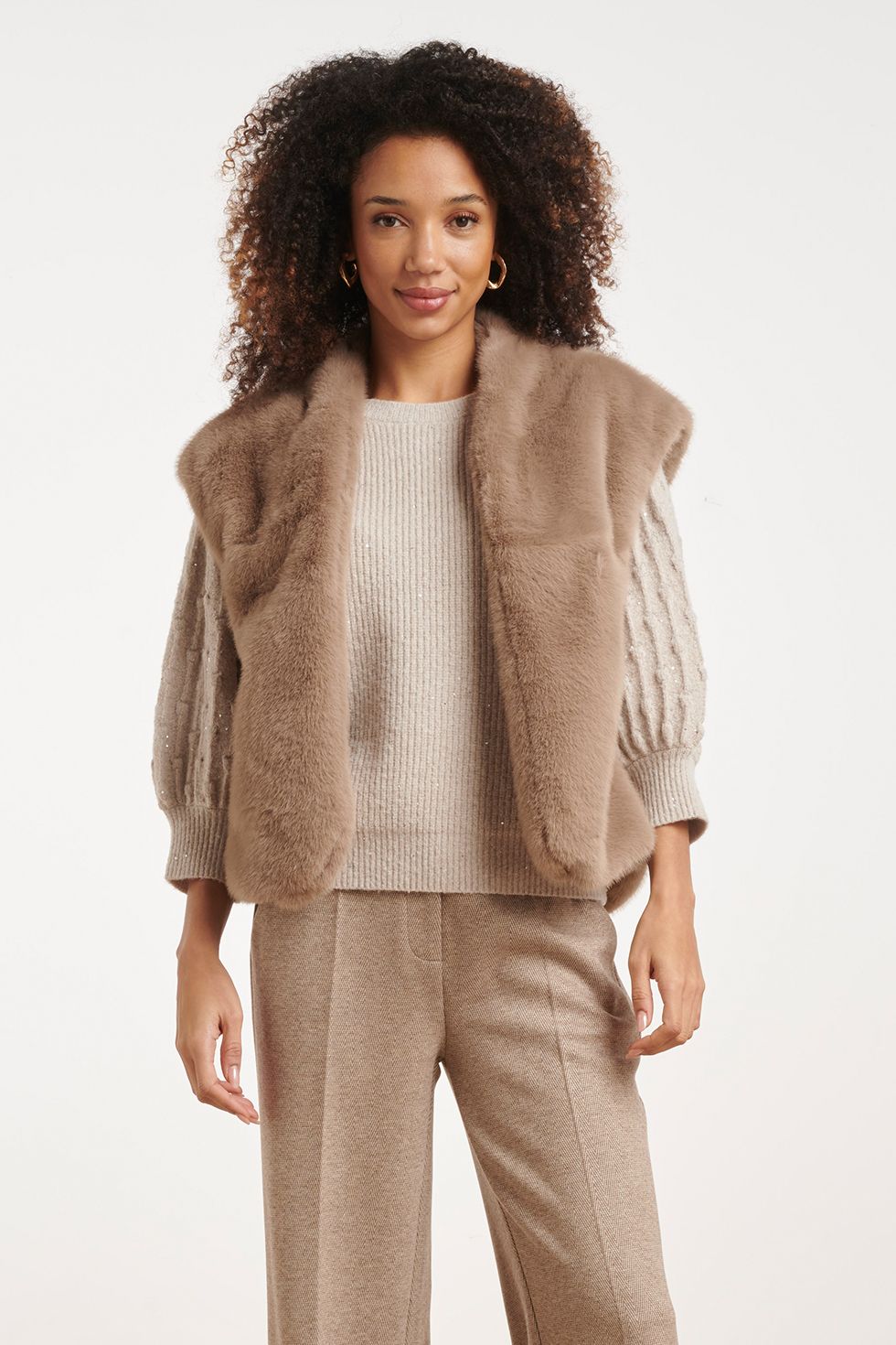 Smashed Lemon faux fur gilet taupe