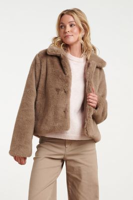 Smashed Lemon faux fur short coat taupe