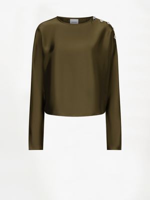 Dante6 leiva bold satin button detail top groen