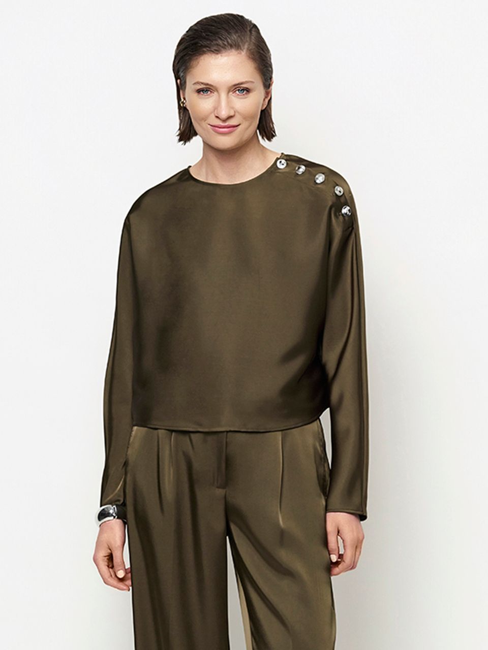 Dante6 leiva bold satin button detail top groen