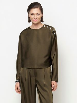 Dante6 leiva bold satin button detail top groen Dante6 leiva bold satin button detail top groen