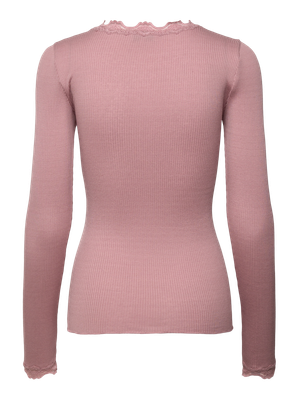 Rosemunde Copenhagen babette silk ls lace t-shirt roze