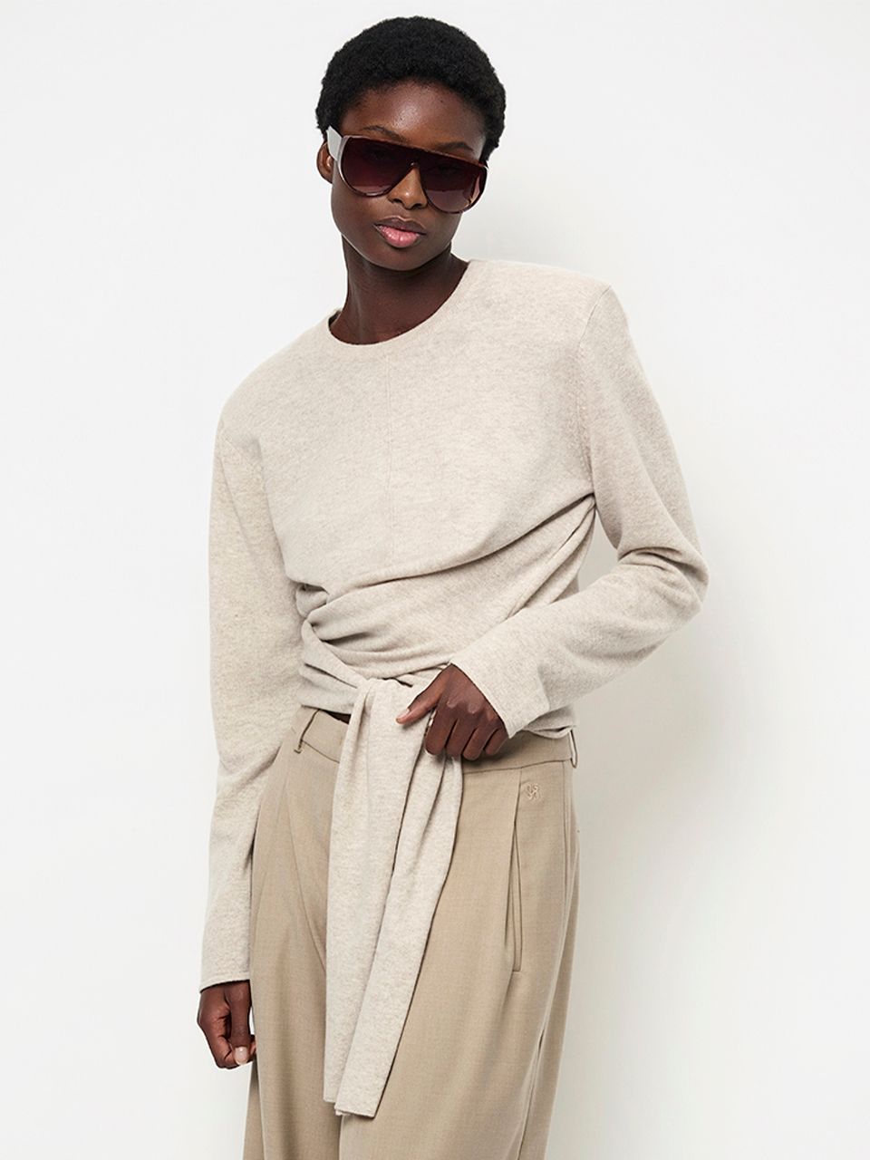 Dante6 benyo knitted wrap top zand