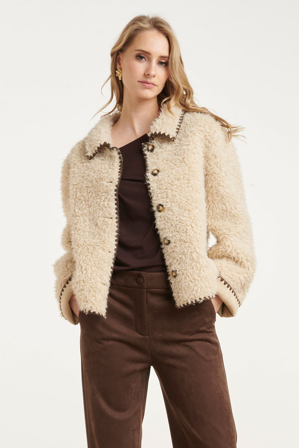Smashed Lemon reversible teddy jacket zand