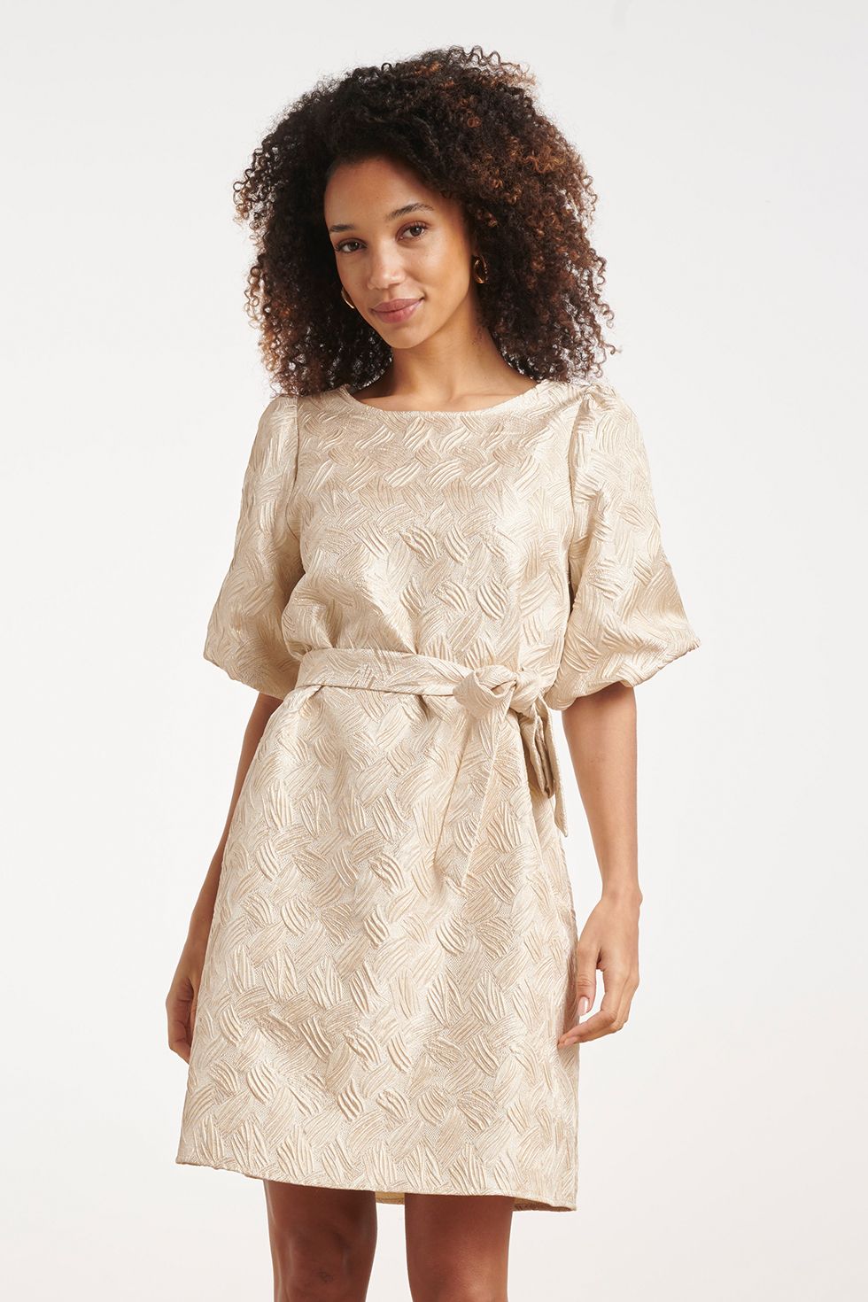 Smashed Lemon jacquard dress zand