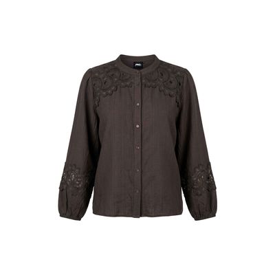 Poools blouse lace insert bruin