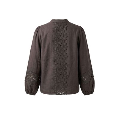 Poools blouse lace insert bruin