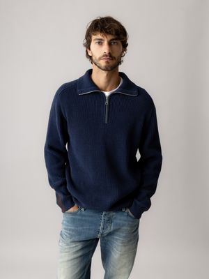 Mos Mosh Gallery porter soft quarter zip knit blauw