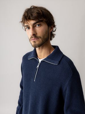 Mos Mosh Gallery porter soft quarter zip knit blauw
