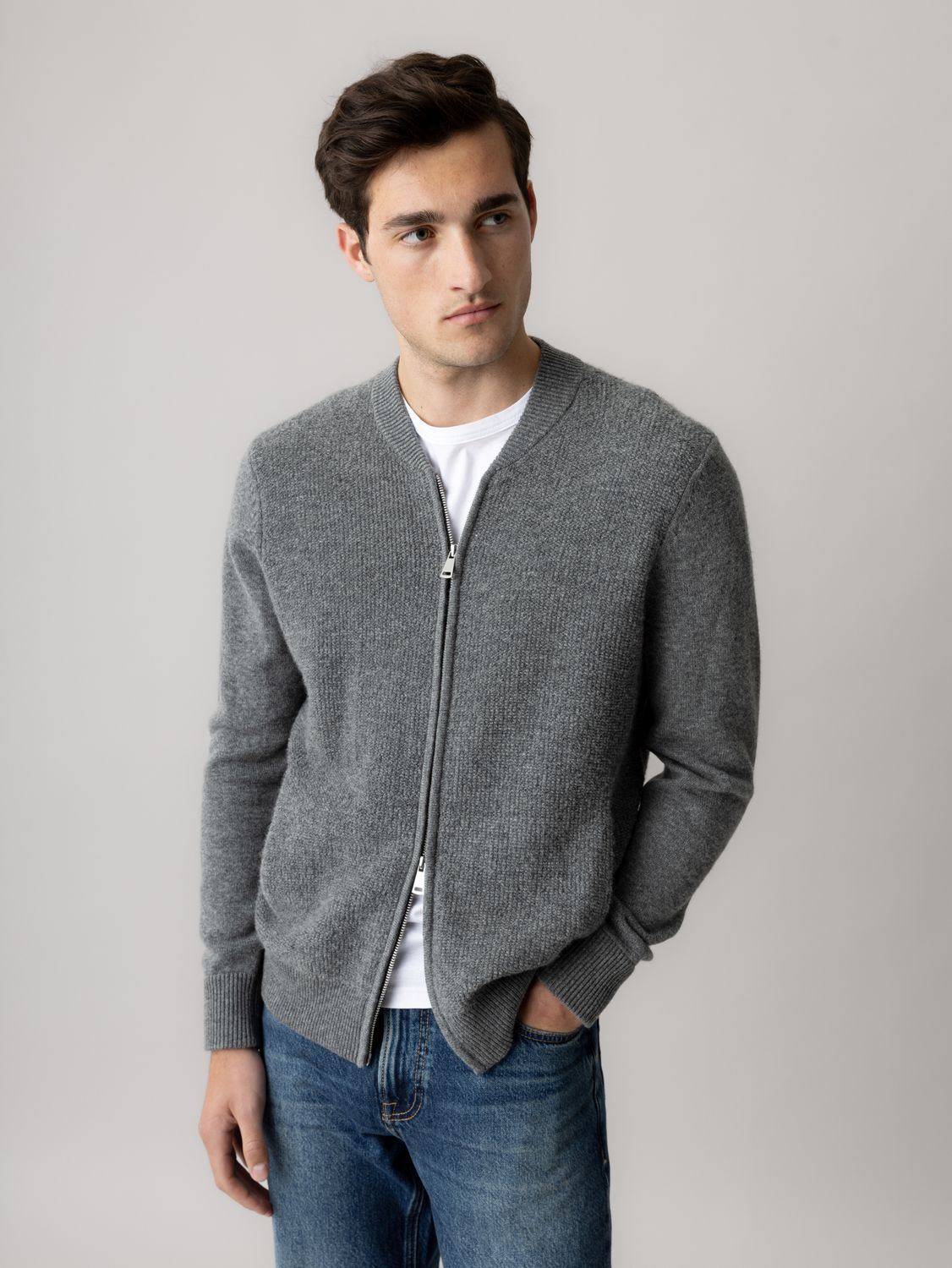 Mos Mosh Gallery ryan soft zip cardigan grijs