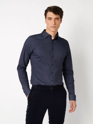 Desoto Men casual kent stretch shirt blauw