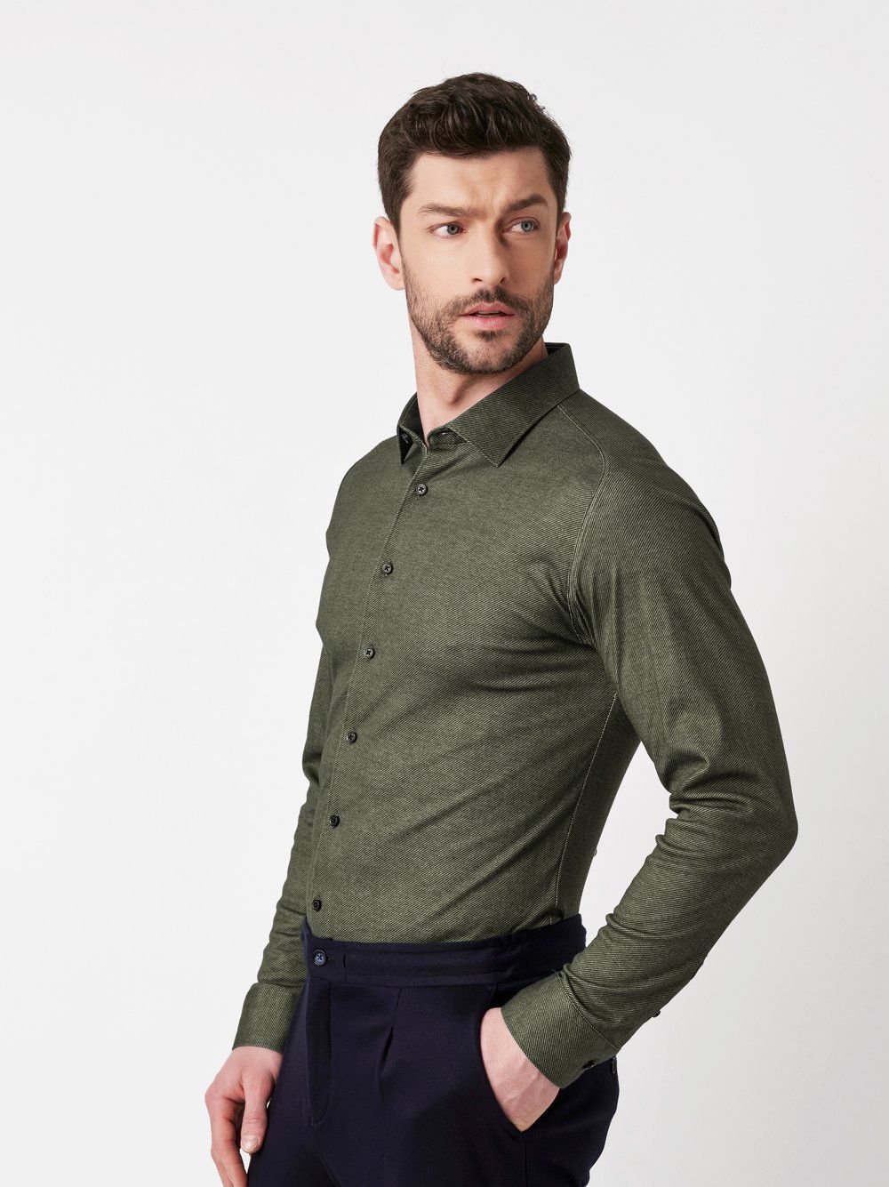 Desoto Men casual kent stretch shirt groen