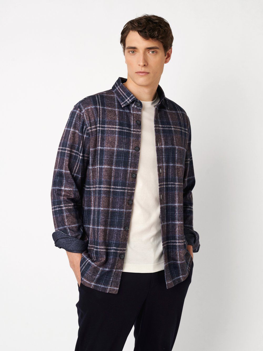 Desoto Men casual checked shacket blauw