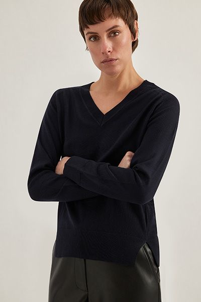 Alpha Studio 100% merino v-neck pullover bruin