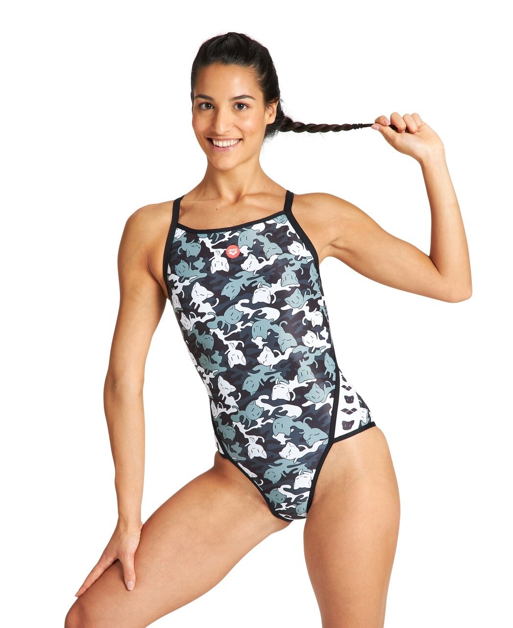 Women&#39;s Swimsuit Crazy Camo Cats Superfly Y Back 1 Piece, Colour: BLACK-WHITE MULTI, Size: 8